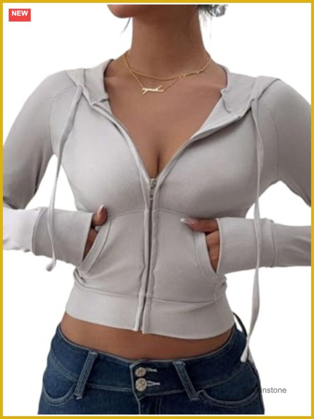 Women's Y2k Cropped Ribbed Knit Zip Up Hoodie Slim Fit Long Sleeve Sweatshirt